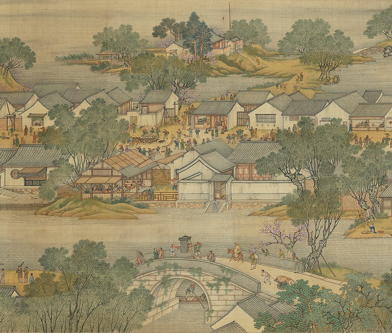 Qingming Festivali Sırasında Nehir Boyunca, Qing Mahkemesi Versiyonu, el kaydırma, 1736 by Qing Dynasty Chinese School