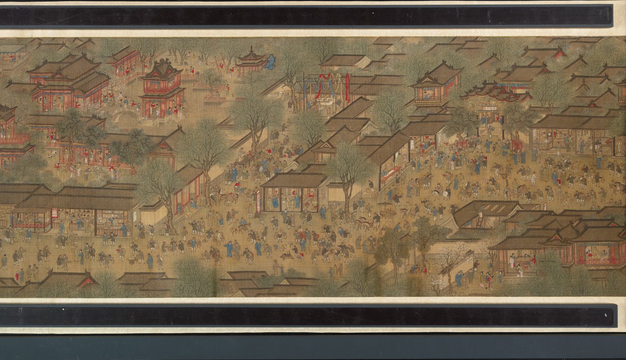 Nehirde Bahar Şenliği (detay), el kaydırma by Qing Dynasty Chinese School