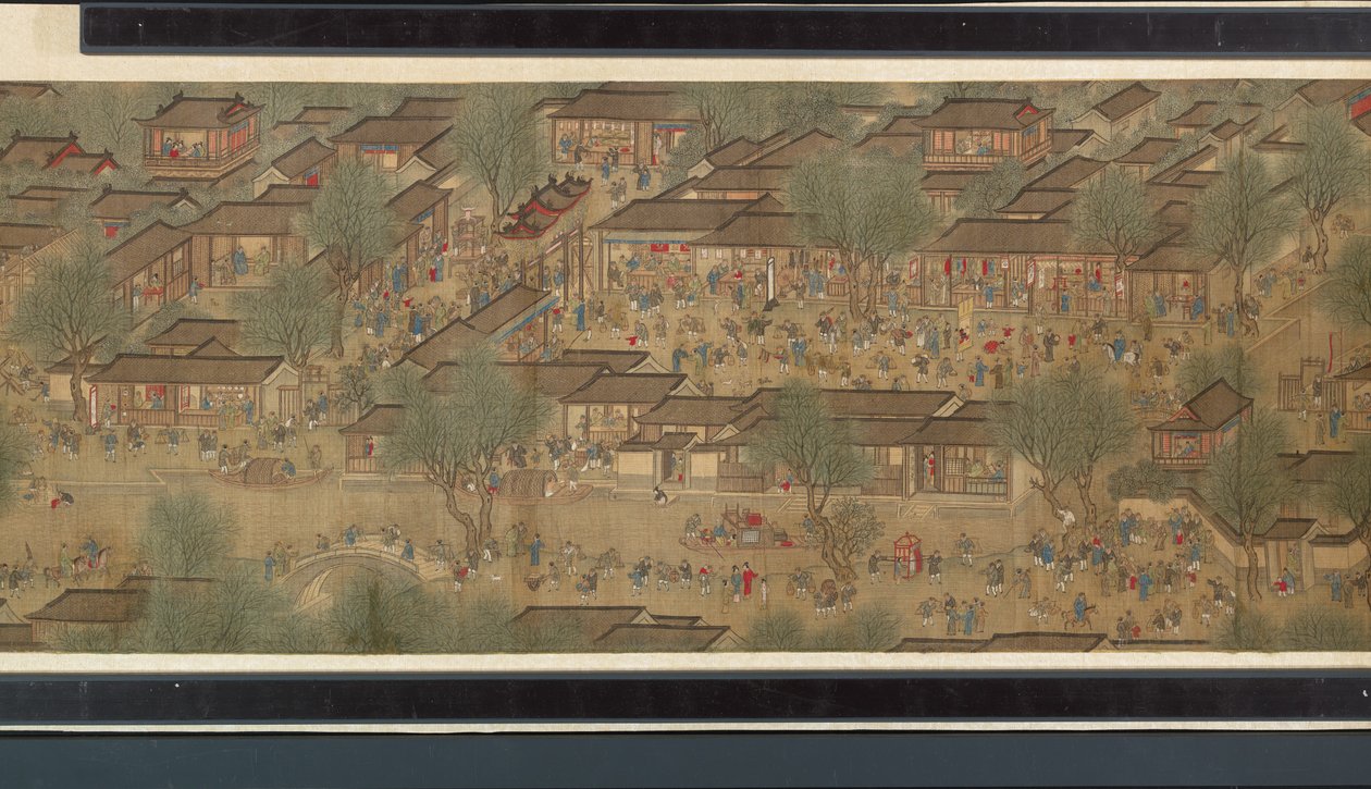 Nehirde Bahar Şenliği (detay), el kaydırma by Qing Dynasty Chinese School