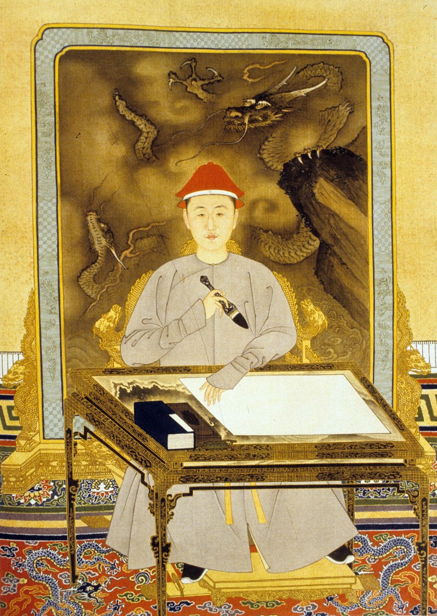 Heng Tsu veya Kangxi, Çin İmparatoru Yazı Masasında by Qing Dynasty   Kangxi Period Chinese School