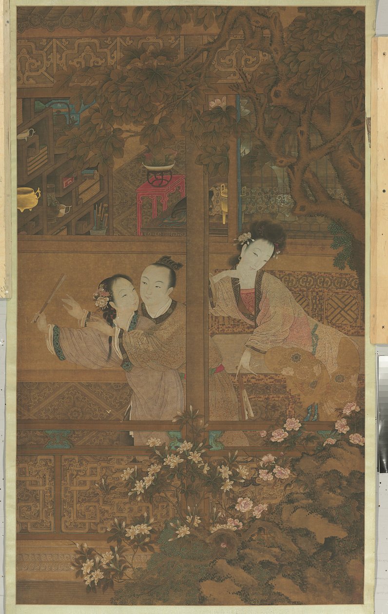 Kızıl Oda Rüyası (ipek üzerine parşömen, mürekkep ve renk asmak) by Qing Dynasty Chinese School