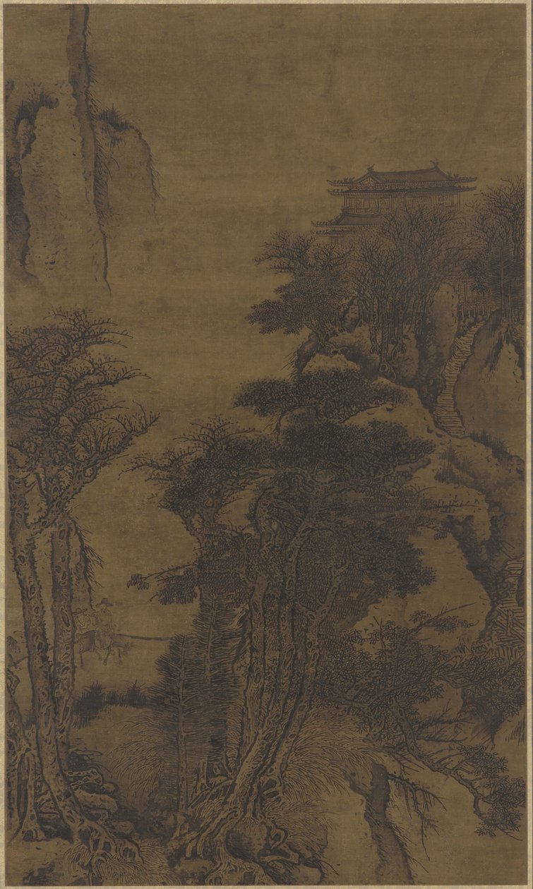 Tapınak ve gezginler ile manzara by Qing Dynasty Chinese School