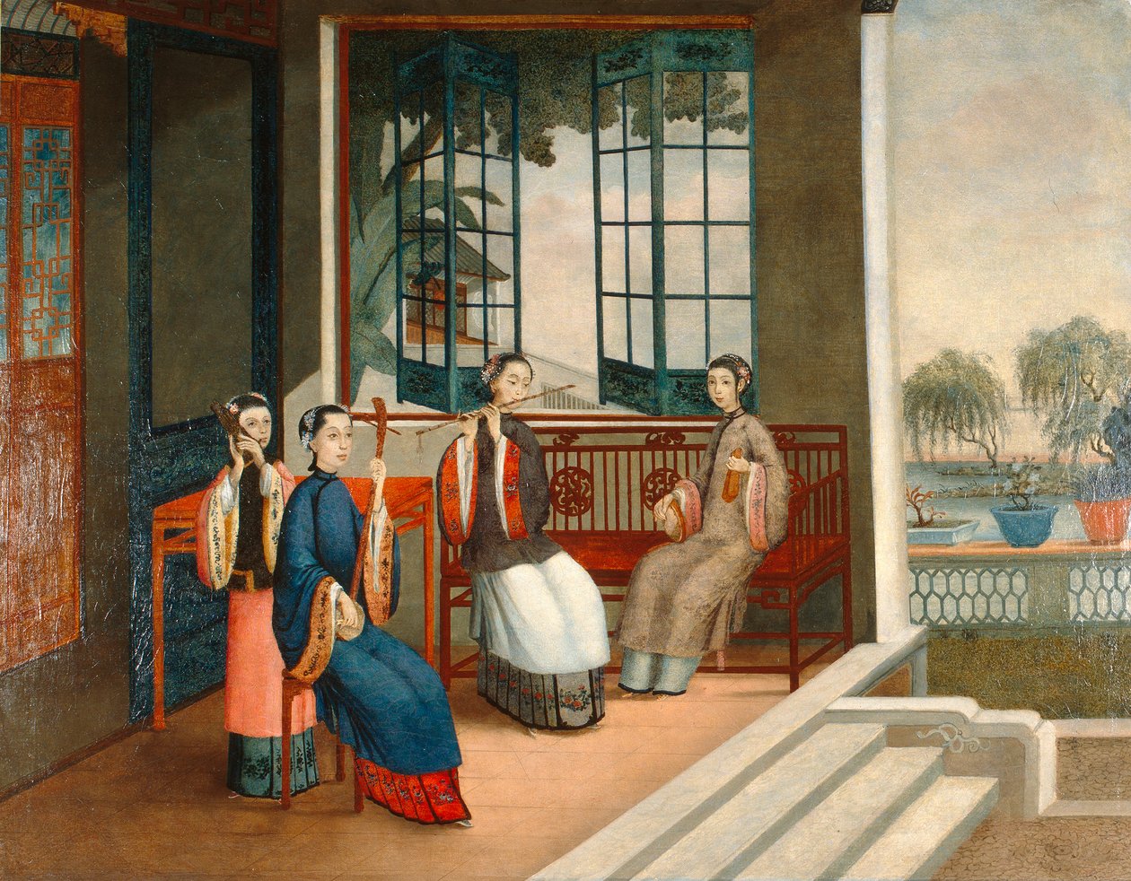 Müzisyenler, 1800 civarı (tuval üzerine yağlıboya) by Qing Dynasty Chinese School