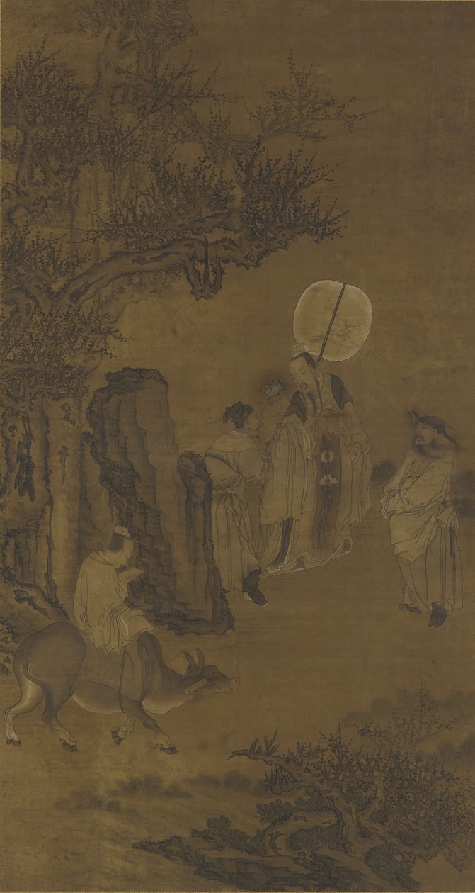 Başbakan Yang Su ve çalışkan gençlik, 17.-18. yüzyıl (ipek panel üzerine mürekkep ve renk) by Qing Dynasty Chinese School