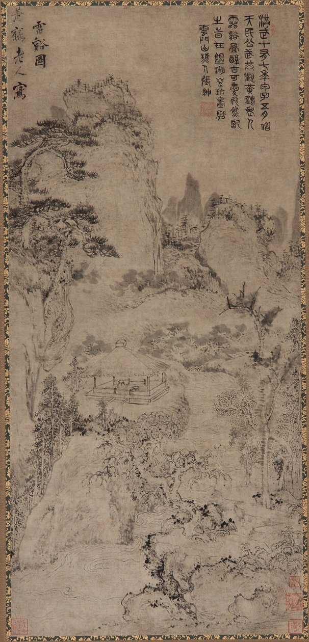 Thunder Creek (gri kağıt üzerine mürekkep) by Qing Dynasty Chinese School