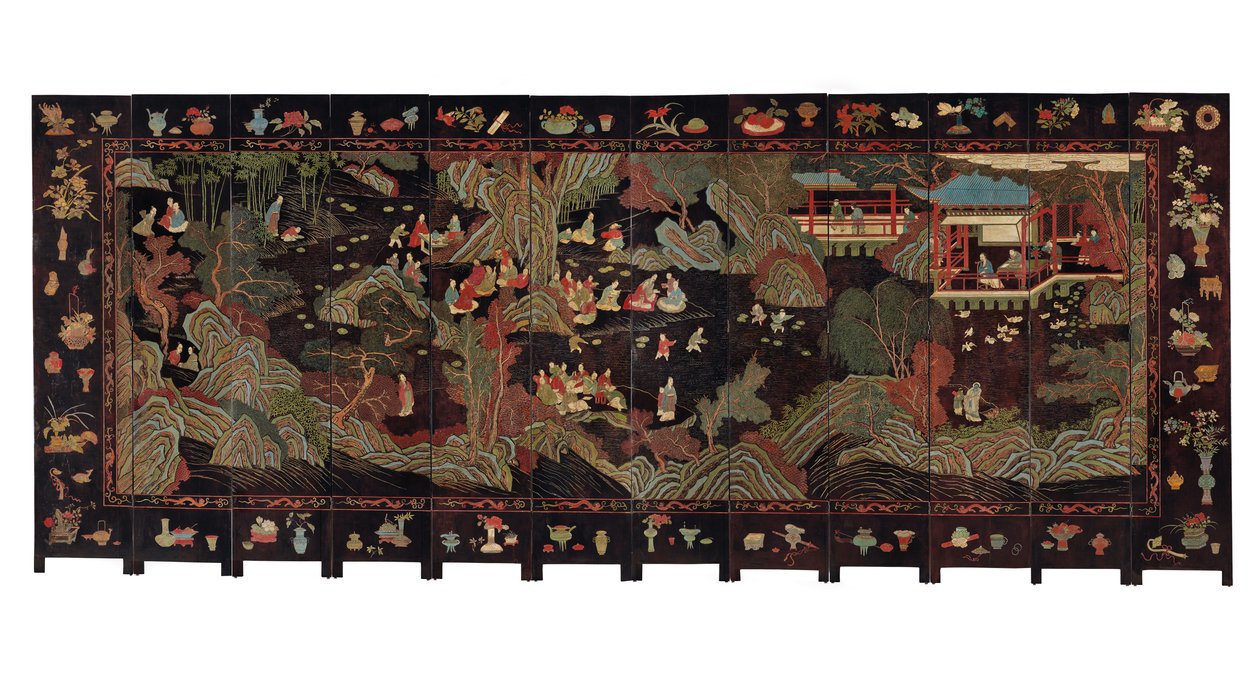 On iki katlı koromandel ekranı, 18. yüzyıl by Qing Dynasty Chinese School