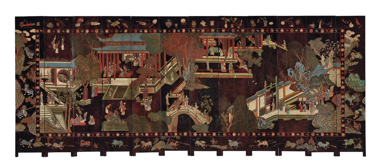 On iki katlı koromandel ekranı, 18. yüzyıl by Qing Dynasty Chinese School