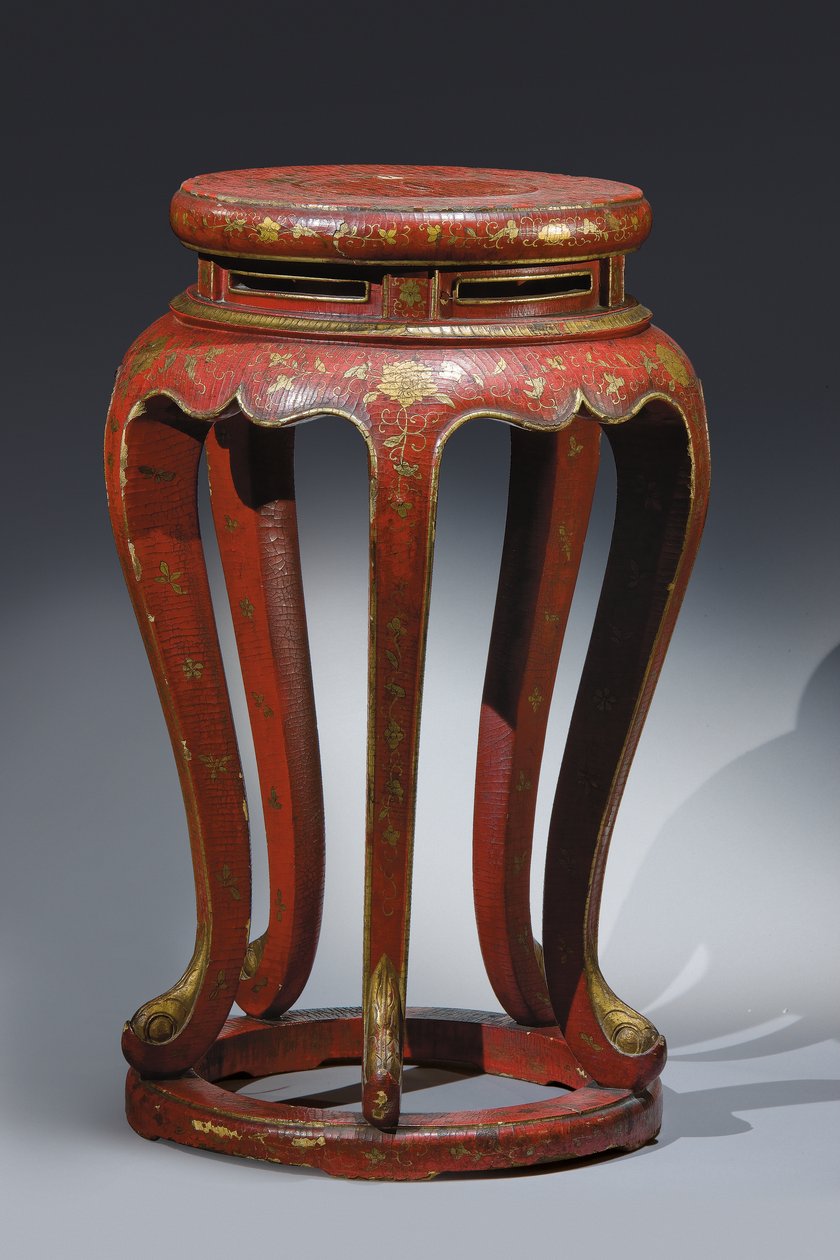 Jardinière (altın, kahverengi ve yeşil detaylarla kırmızı vernikli) by Qing Dynasty Chinese School