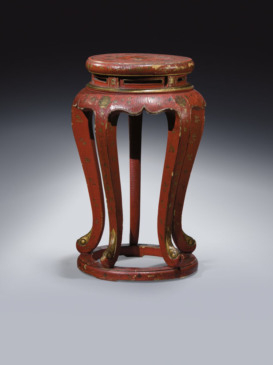 Jardinière (altın, kahverengi ve yeşil detaylarla kırmızı vernikli) by Qing Dynasty Chinese School