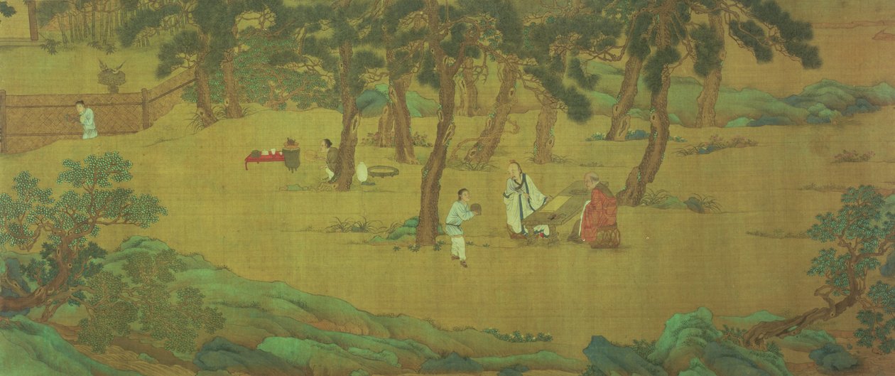 Zhao Mengfu, Çay Karşılığında Kalp Sutrasını Yazıyor by Qiu Ying