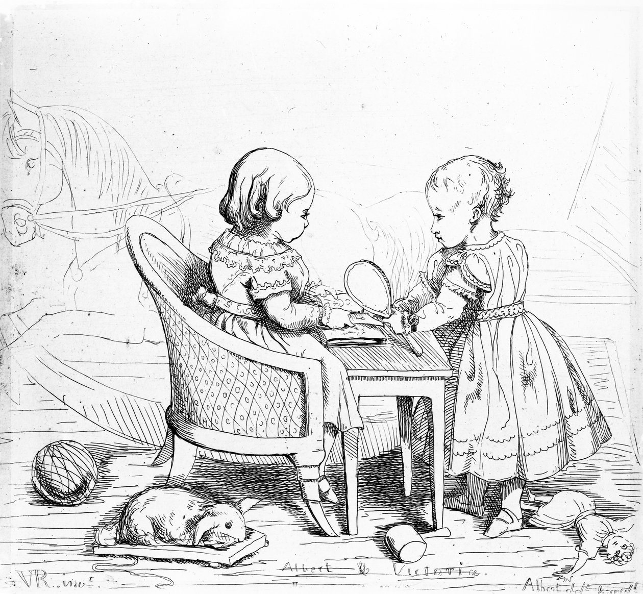 Albert, Galler Prensi ve Victoria, Kraliyet Prensesi, Prens Albert tarafından kazınmış, c.1843 by Queen Victoria