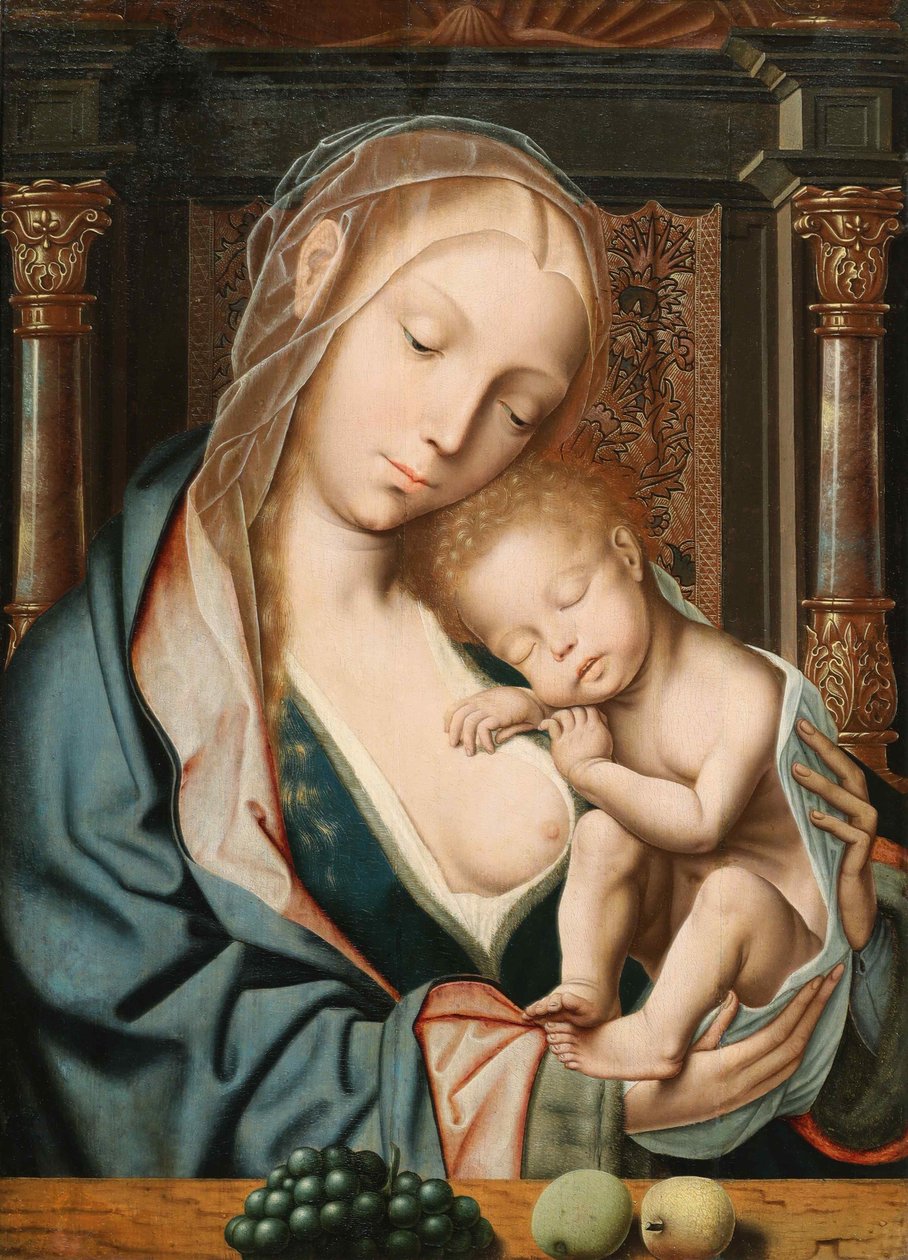 La Vierge aux kuru üzüm, Bakire üzüm salkımıyla, 16. yüzyıl. by Quentin . Massys