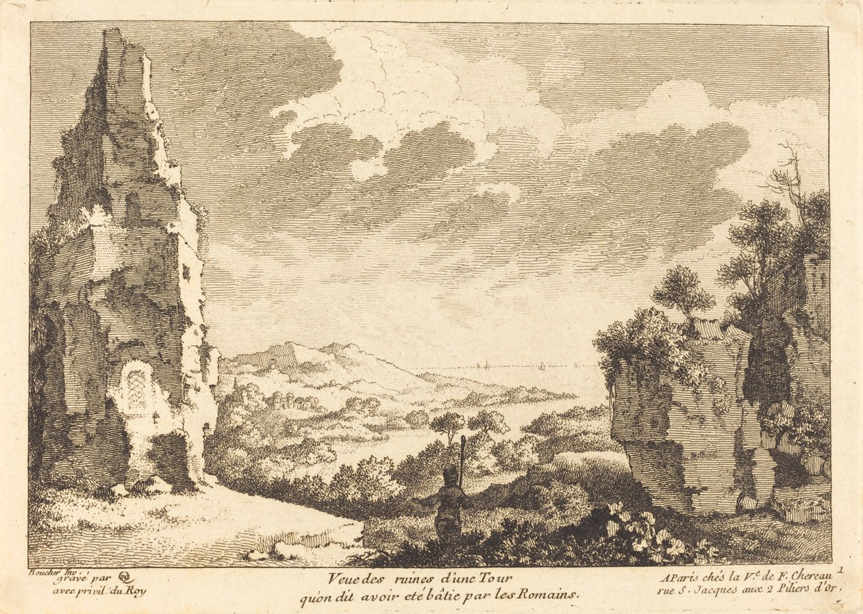 Romalılar tarafından yapıldığı söylenen bir kulenin kalıntılarının görünümü by Quentin Pierre Chedel after François Boucher