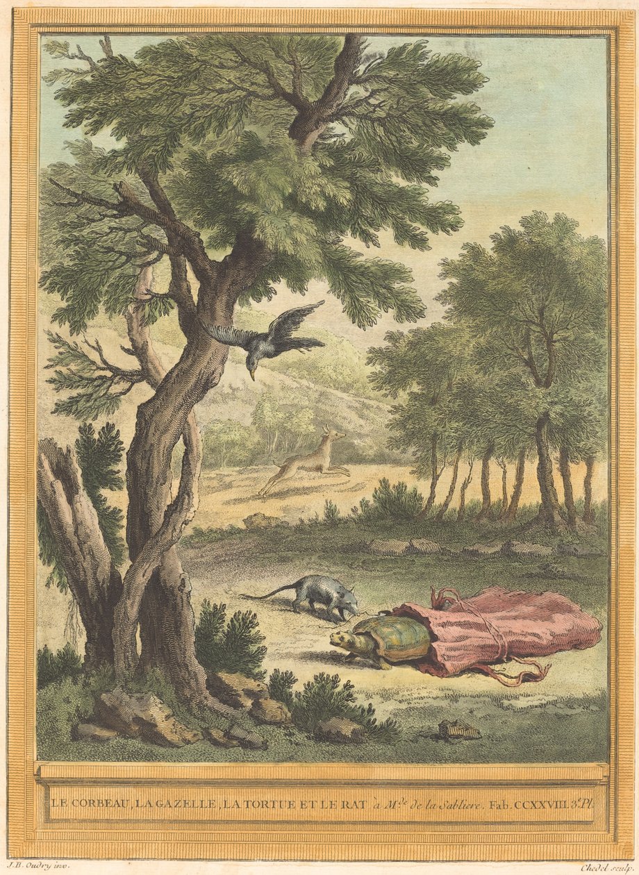 Karga, Ceylan, Kaplumbağa ve Sıçan (Karga, Ceylan, Kaplumbağa ve by Quentin Pierre Chedel after Jean Baptiste Oudry