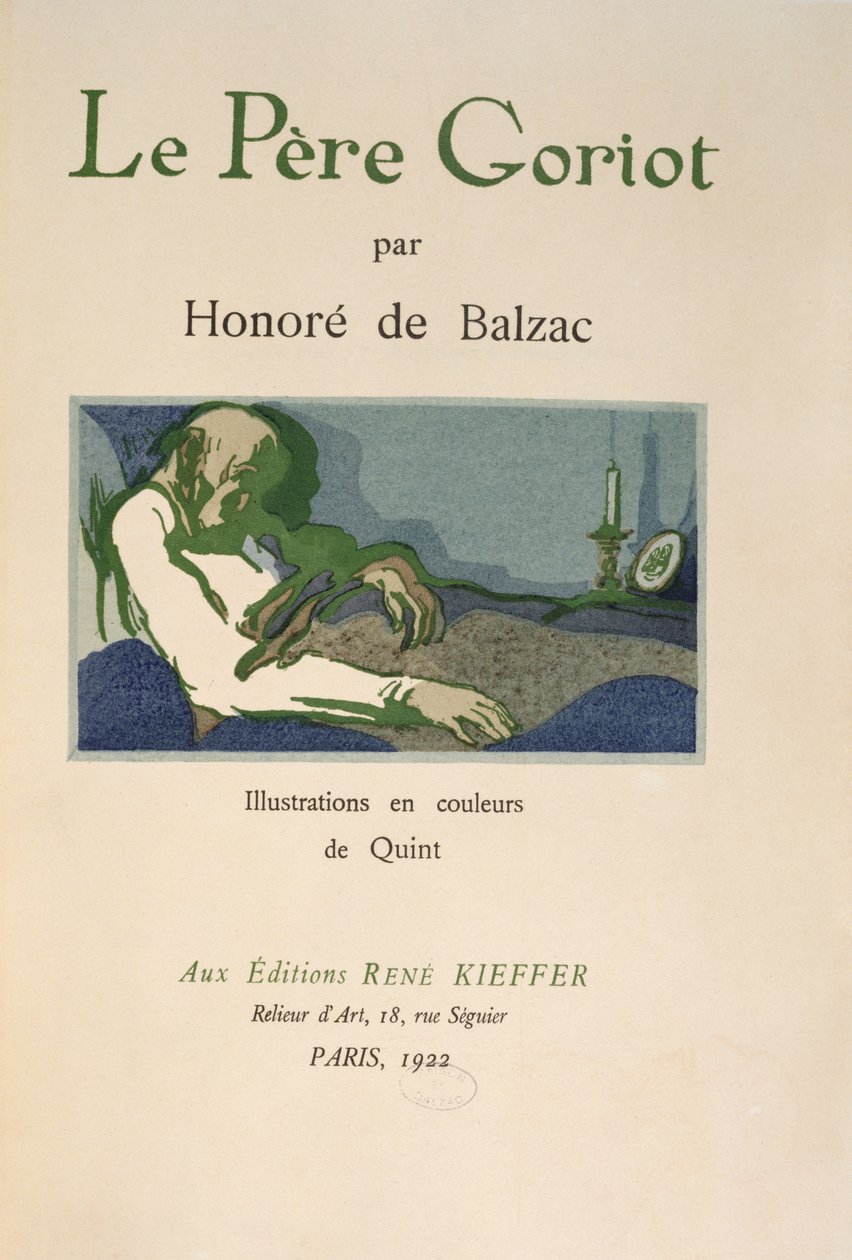 Honore de Balzac tarafından 1922'de yayınlanan 'Le Pere Goriot' adlı eserin başlık sayfası by Quint