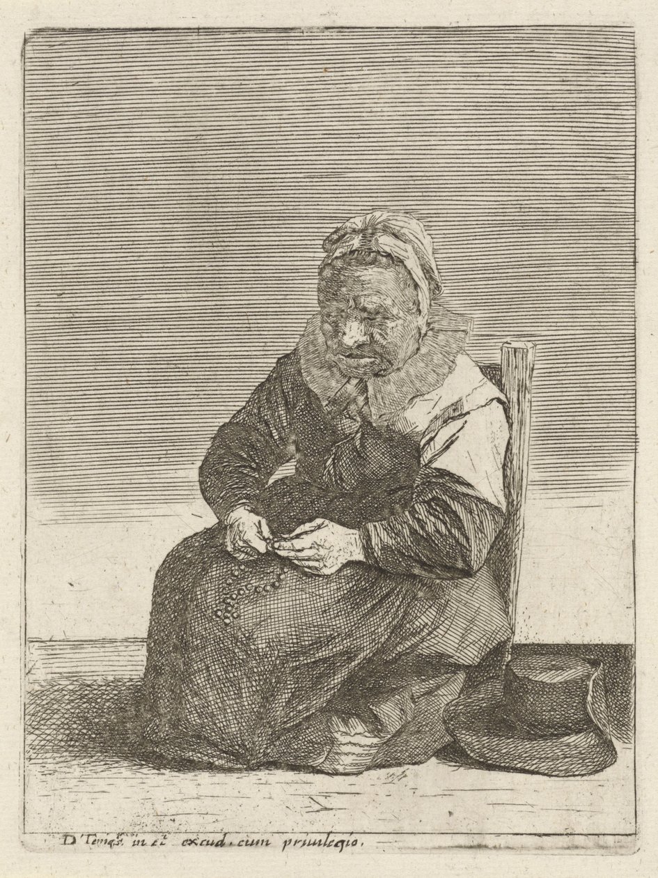 Bir tespih ile yaşlı kadın Tam teşekküllü çiftçiler (dizi adı) by Quirin Boel (attributed to)