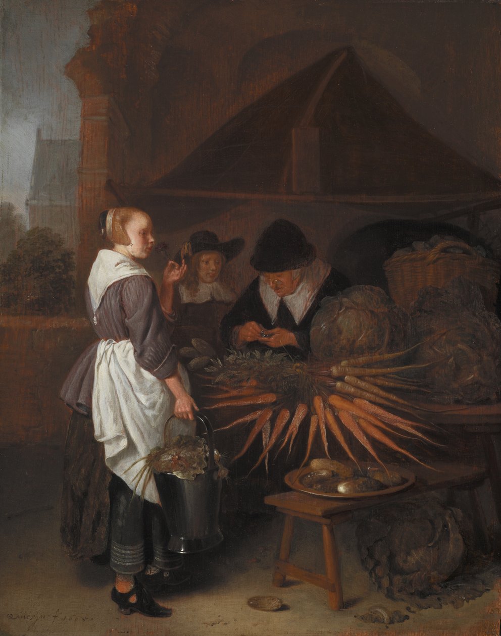 Sebze Ahırı, 1665 (meşe panel üzerinde yağ) by Quiringh Van Brekelenkam