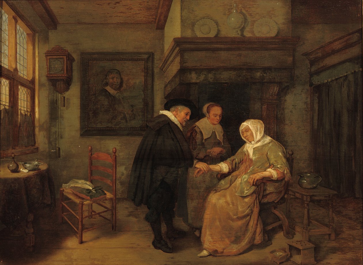 Hasta bir kadını ziyaret eden bir doktor by Quiringh Gerritsz. van Brekelenkam
