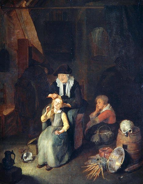 Bir kız saç penye kadın ile yazlık iç by Quiringh Gerritsz. van Brekelenkam