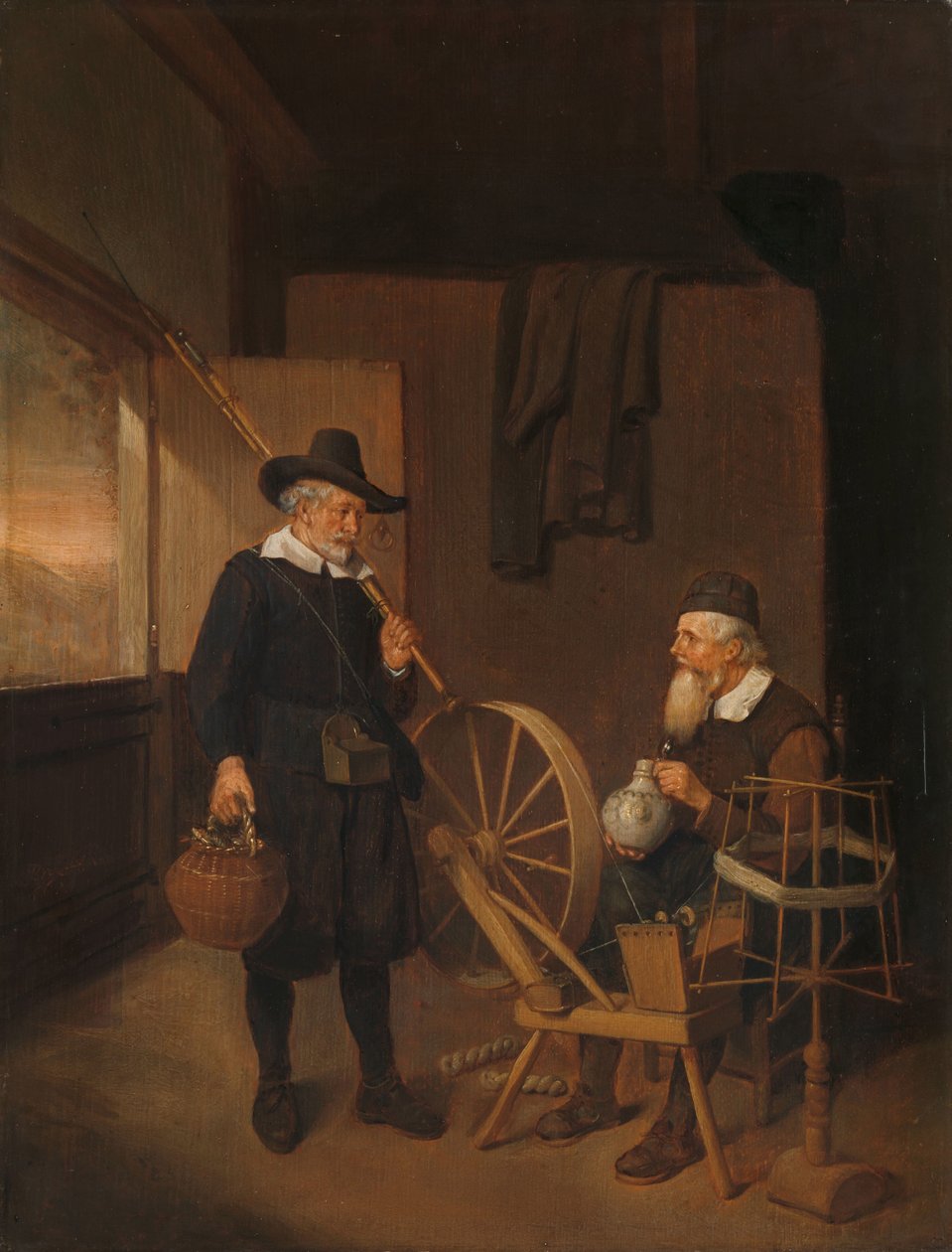 Balıkçı ve Adam, Bobin ve Makaranın Yanında İç Mekan by Quiringh Gerritsz. van Brekelenkam