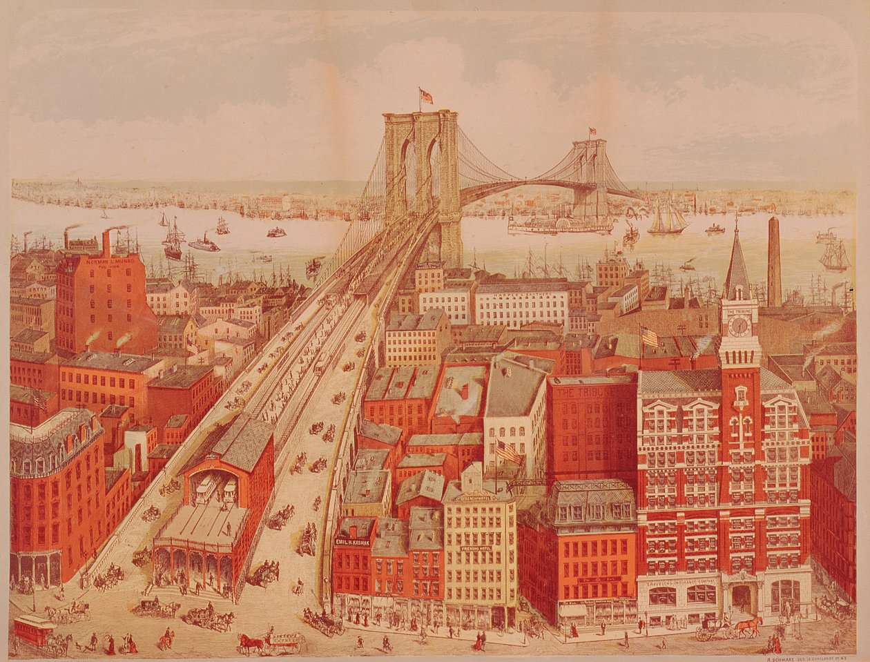 Brooklyn Köprüsü, c.1883 by R. Schwarz