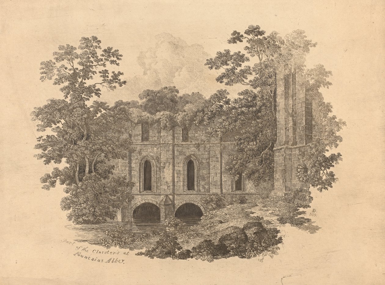 Fountains Abbey'deki Cloisters'ın bir parçası by R. Dunning