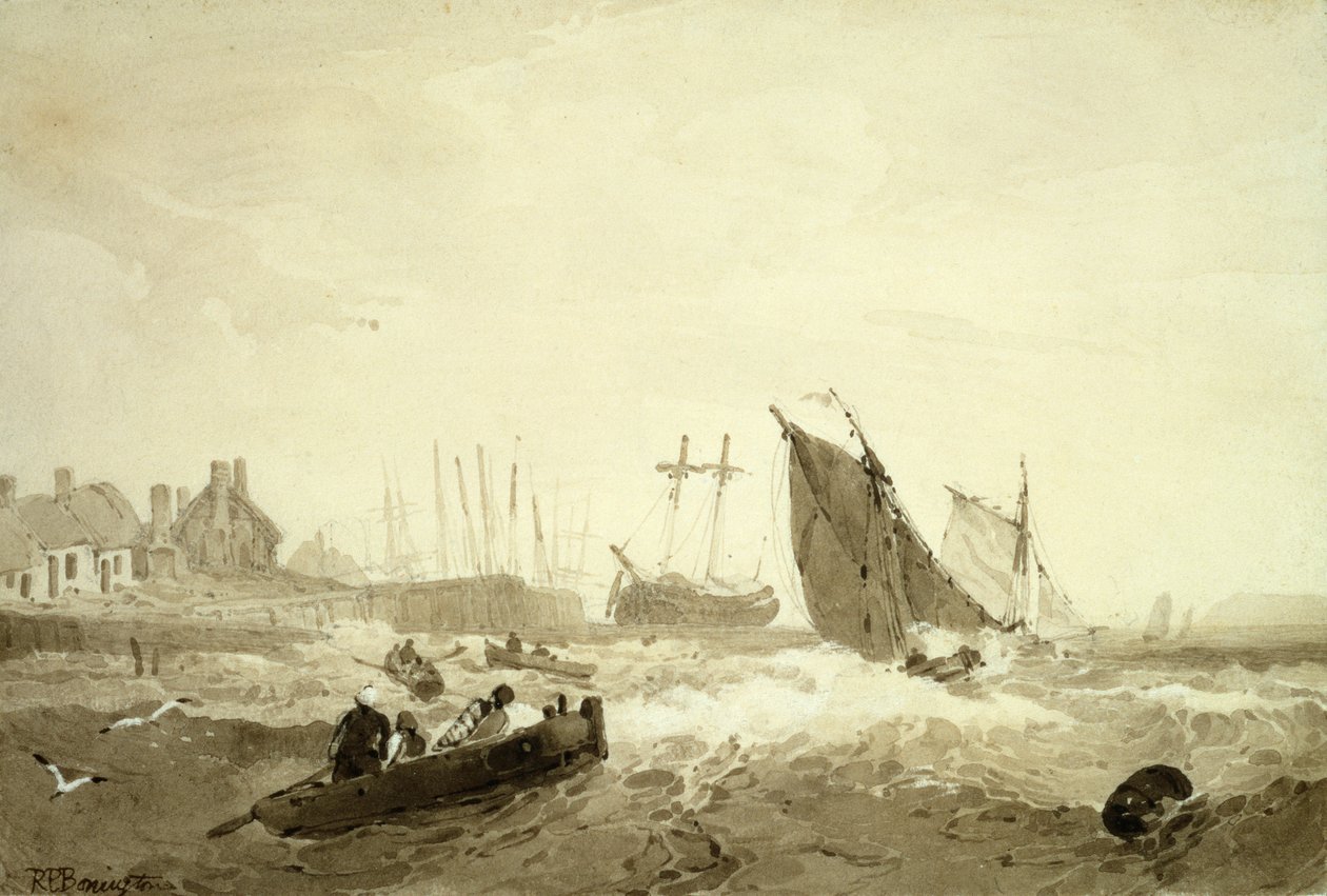 St-Valery-Sur-Somme nakliyesi, c.1821 (grafit üzerinde kahverengi yıkama) by R. P. Bonnington