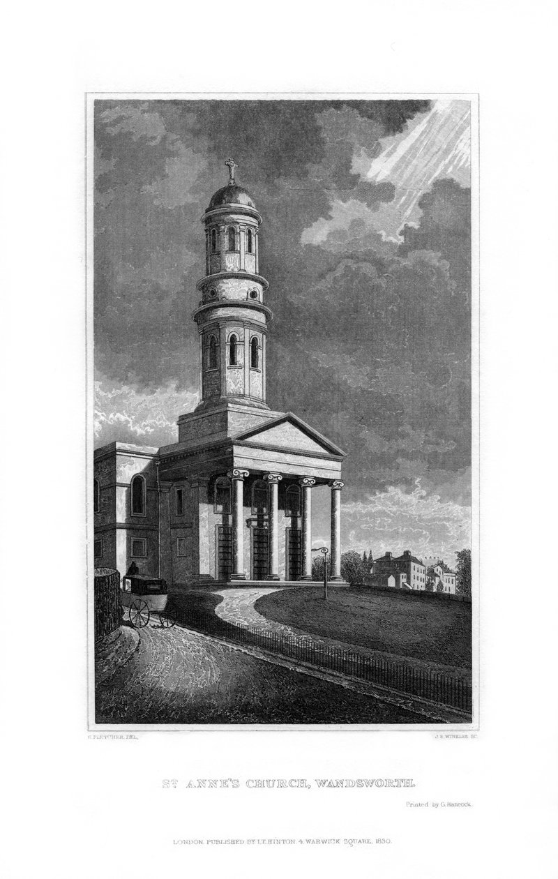 St Annes Kilisesi, Wandsworth, Londra, 1830. by R. Winkles