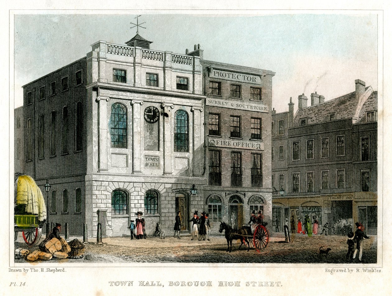 Belediye Binası, Borough High Street, Southwark, Londra, 1830. by R. Winkles