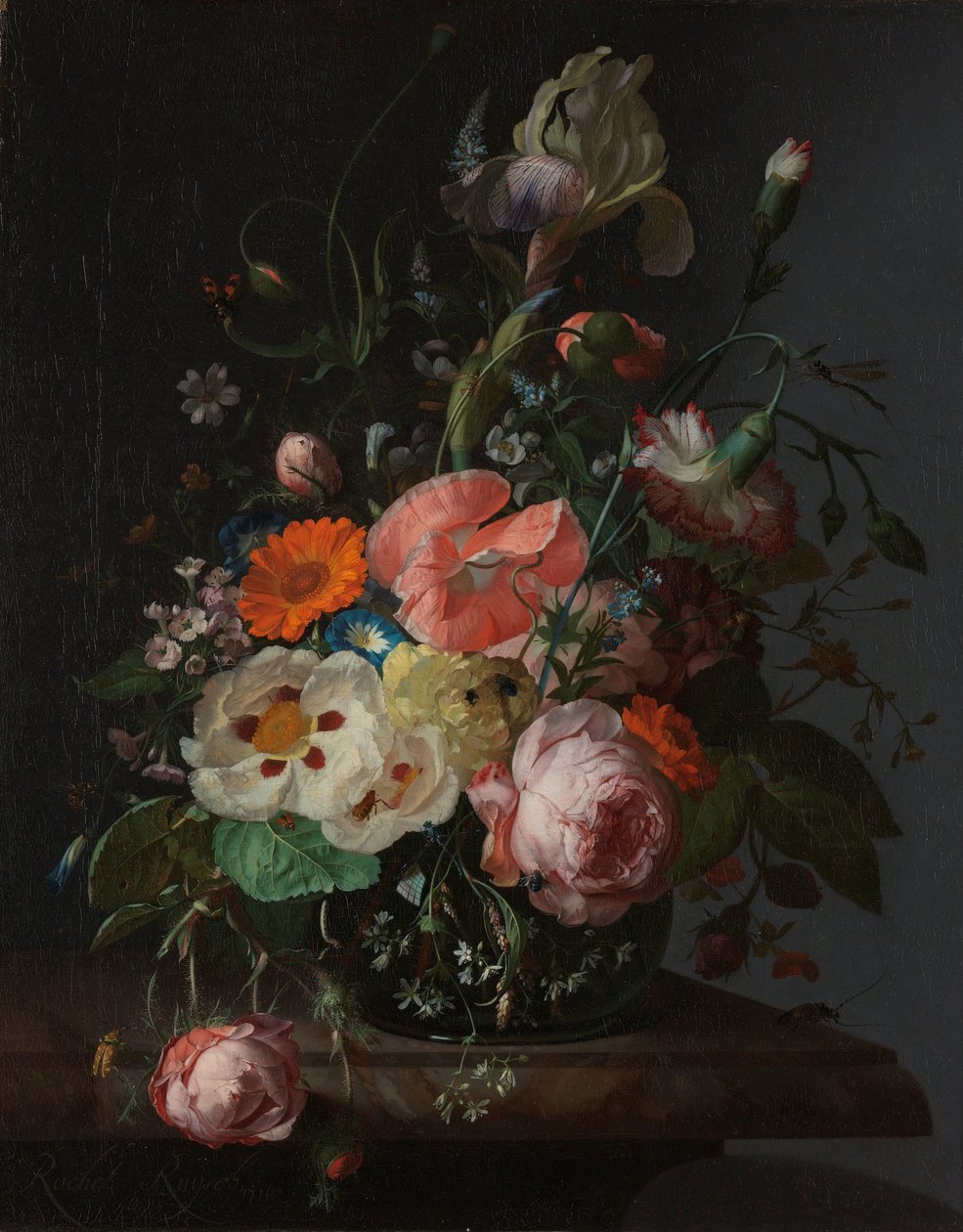 Mermer Masa Üzerinde Çiçekli Natürmort by Rachel Ruysch