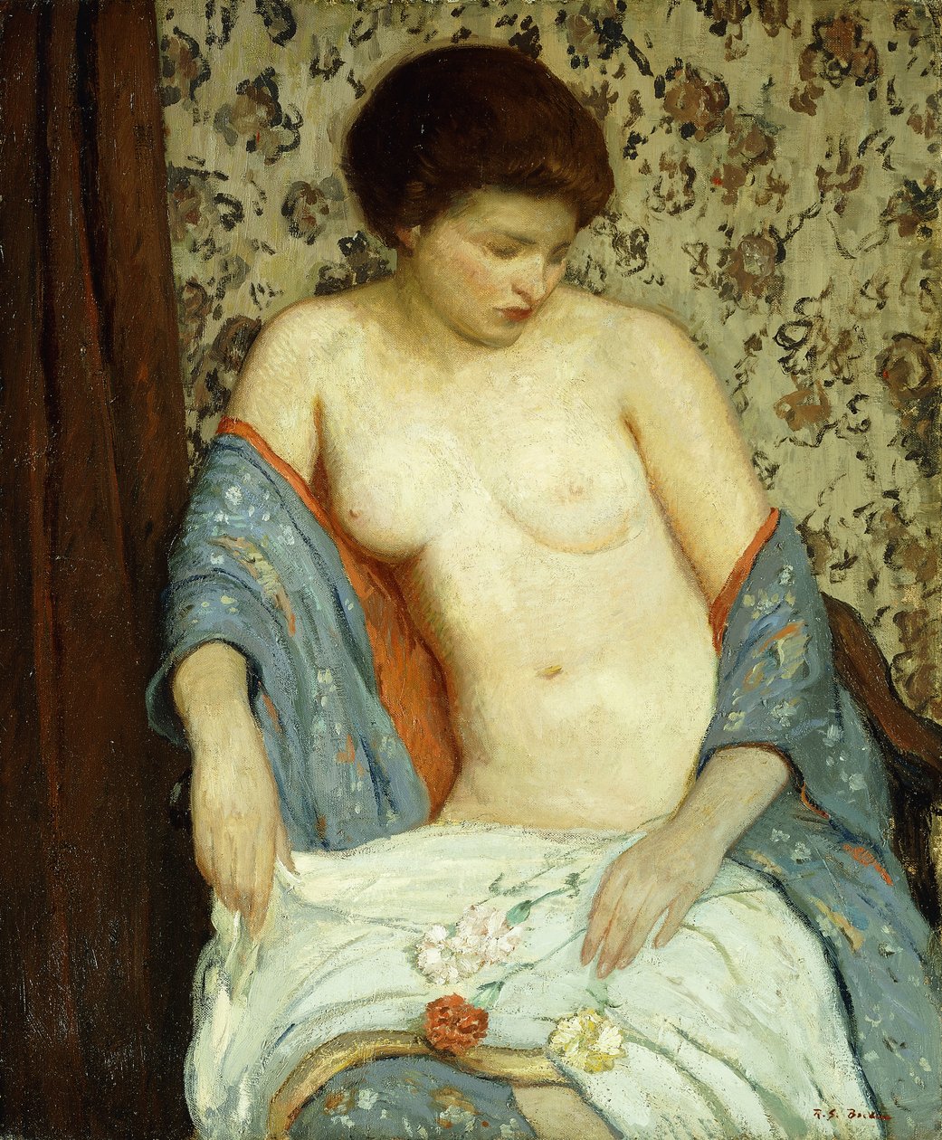 Mavi Kimono ile Nude (tuval üzerine yağlı boya) by Rae Sloan Bredin