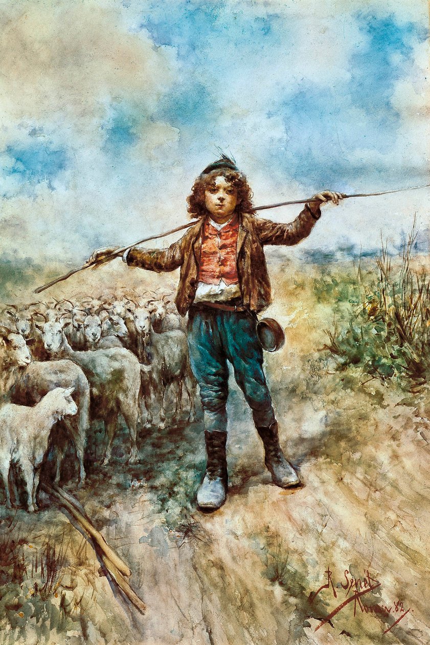 Çoban portresi. Rafael Senet y Perez (1856-1926) tarafından suluboya. 1882 Sevilla. Güzel Sanatlar Müzesi. ©AISA/Leemage by Rafael Senet