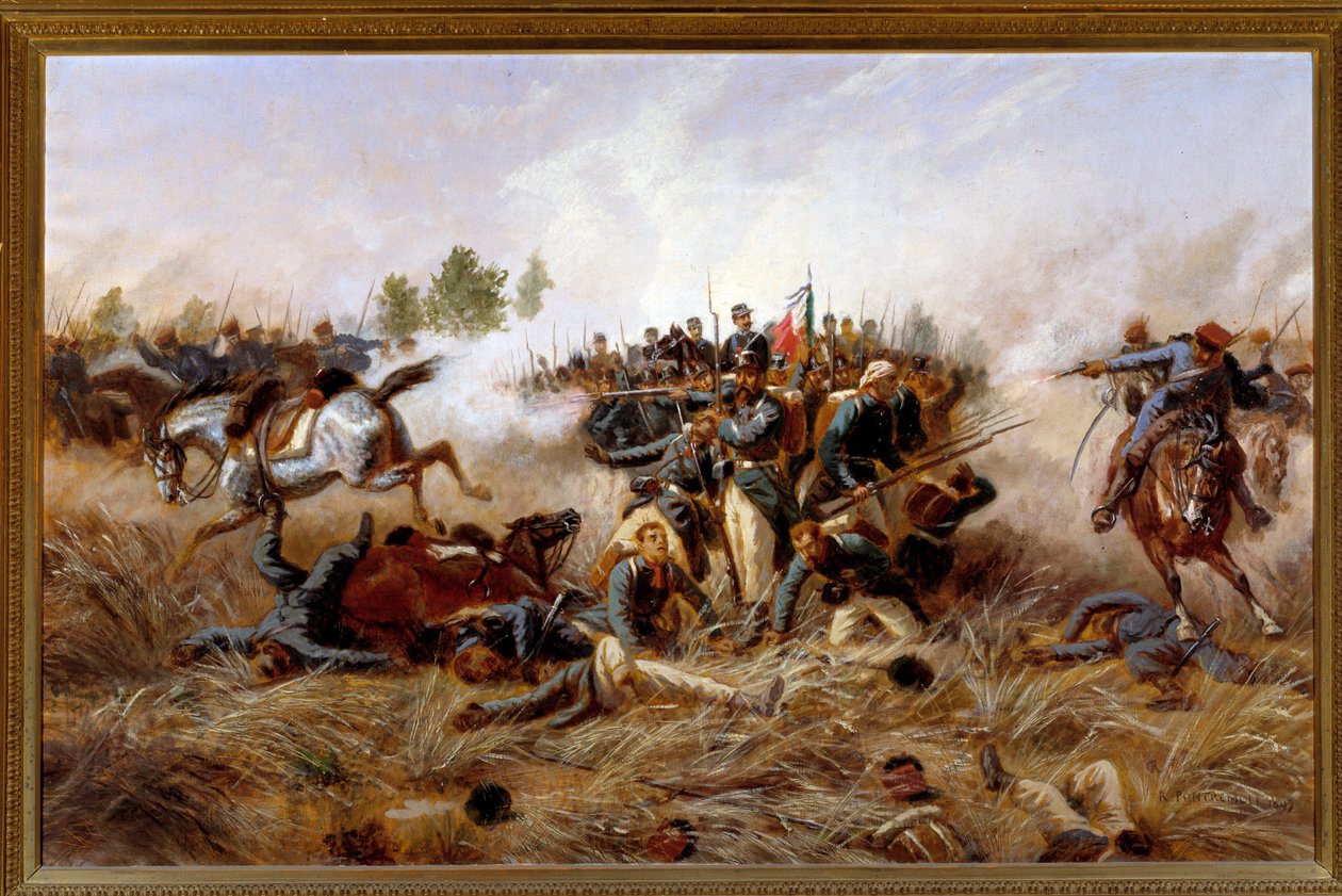 Risorgimento, Avusturya-Prusya Savaşı (Üçüncü İtalya Bağımsızlık Savaşı): Custoza Muharebesi (Custozza) 24/06/1866 - (Üçüncü İtalya Bağımsızlık Savaşı, Custoza Muharebesi 24 Haziran 1866) Tablo Raffaele Pontremoli (1832) -1905) 1897 Soluk 136x8 by Raffaele Pontremoli