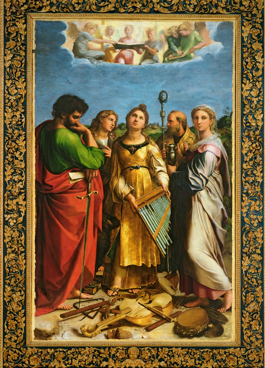 St. Paul, St. John the Evangelist, St. Augustine ve Mary Magdalene, c.1513 ile çevrili St. Cecilia (ayrıca bkz. 228955 ve 349832) by Raffaello Sanzio Raphael