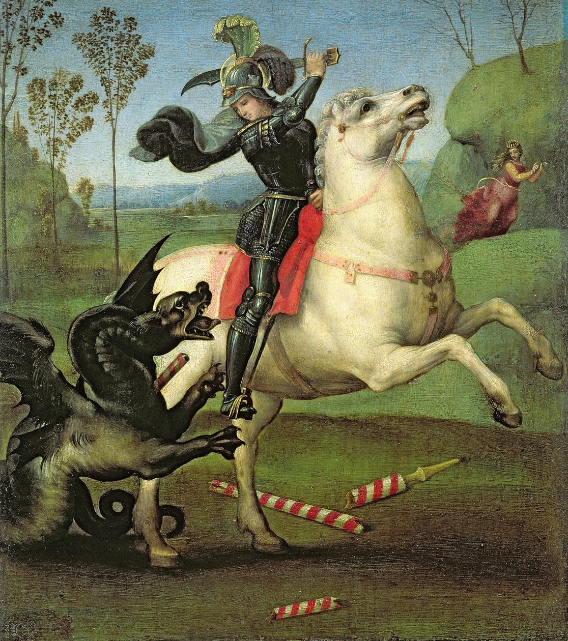 Aziz George Ejderhayla Mücadele, c.1503-05 (ayrıca bkz. 95727) by Raffaello Sanzio Raphael