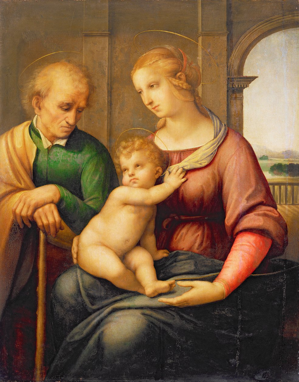 Kutsal Aile veya Sakalsız Yusuflu Madonna, c.1506 (panelden aktarılmış tuval üzerine tempera ve yağlı boya) by Raffaello Sanzio Raphael