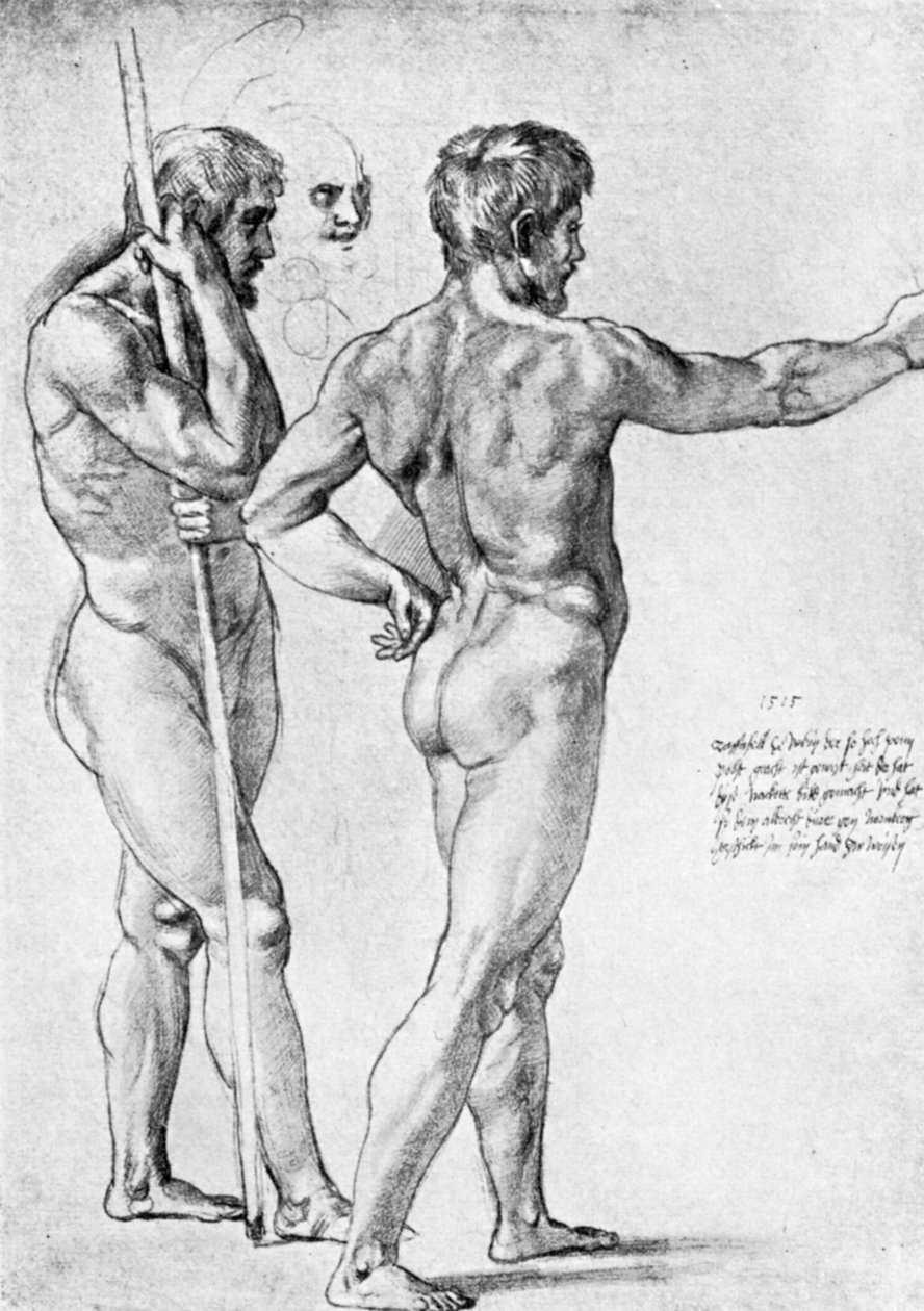 İki erkek çıplak çalışma, 1515, 1912. by Raffaello Sanzio Raphael