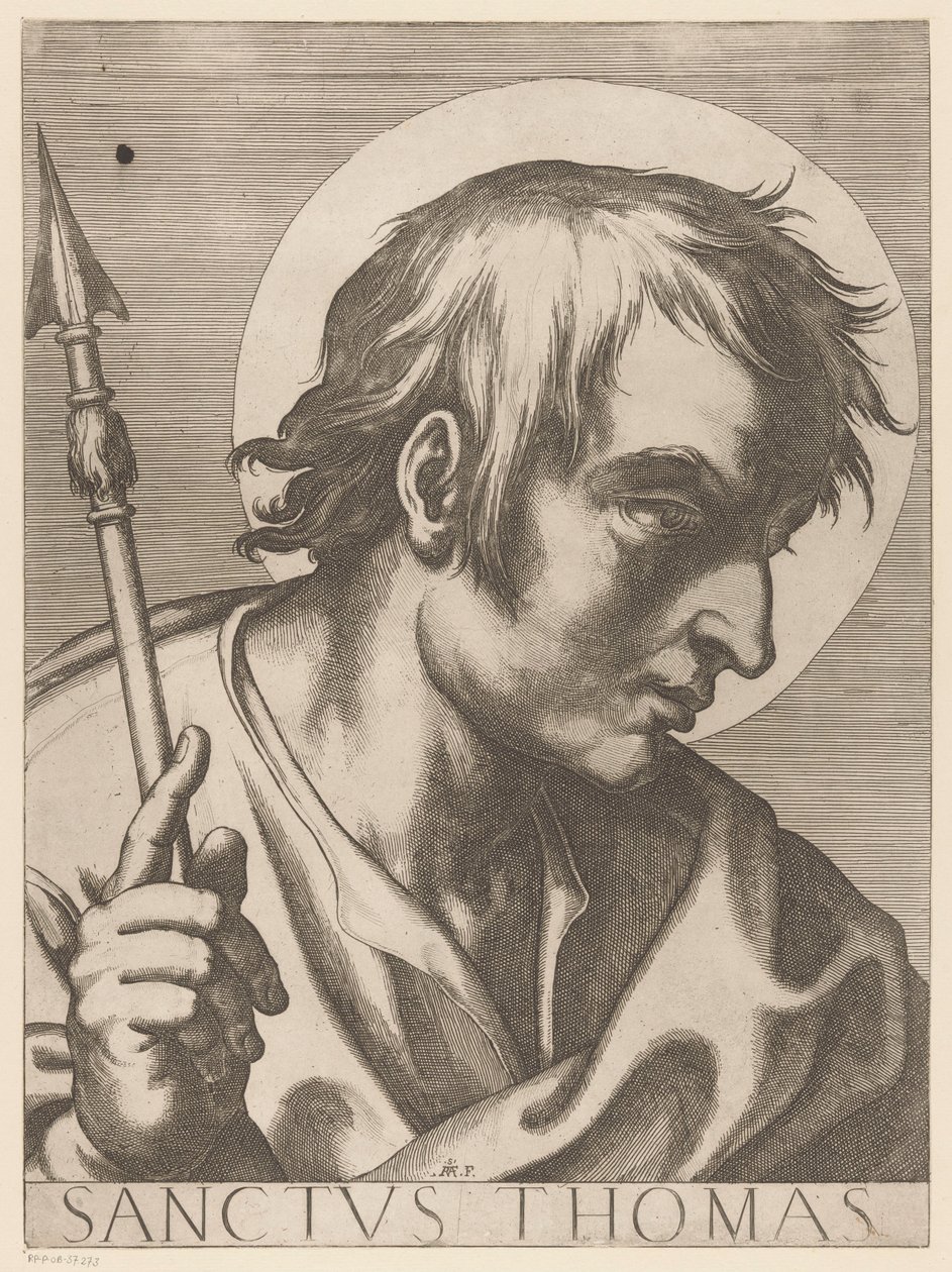 heilige tomas Aziz Thomas (nesne üzerindeki başlık) Christ, Mary en de twaalf apostelen (dizi adı) Kutsal Apostolik Koleji (dizi başlığı) by Raffaello Schiaminossi