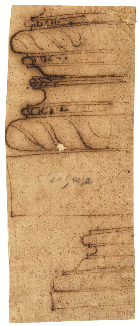 İki mimari parça (kalem ve kahverengi mürekkep, yağlı aydınger kağıdı üzerine) by Raffaello da Montelupo