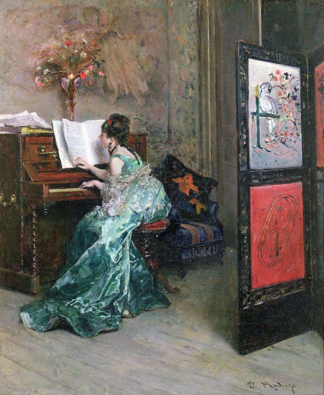 Bir İç Mekanda Piyano Çalan Bayan by Raimundo de Madrazo y Garreta