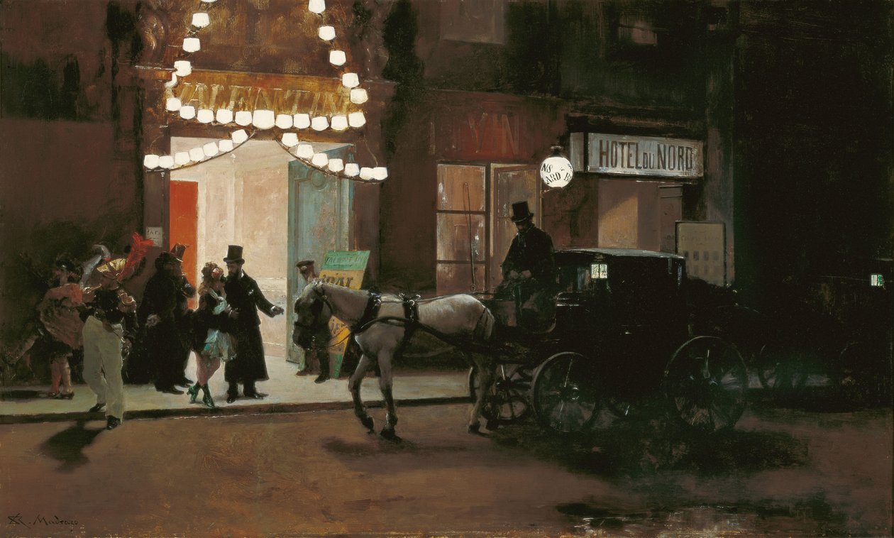 Maskeli Balodan Ayrılmak - Madrazo y Garreta, Raimundo de (1841-1920) - yaklaşık 1885 - Ahşap üzerine yağlı boya - 49x80.5 - Museo Carmen Thyssen, Malaga by Raimundo de Madrazo y Garreta