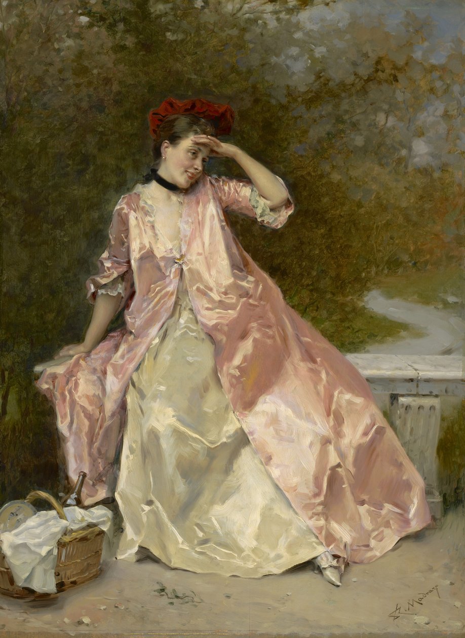 Piknik Sepetli Kadın, 1890 dolayları by Raimundo de Madrazo y Garreta