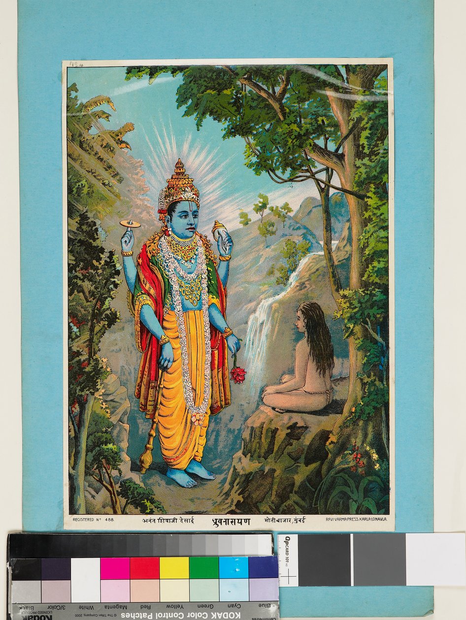 Değişmez Vishnu bir rishi ya da bilge adama görünür by Raja Ravi Varma