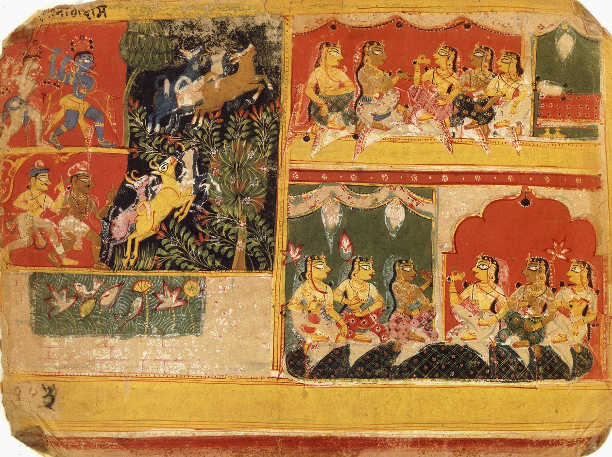 "Bhagvata Purana" için bir örnek, Kitap X, Bölüm 21, c.1525 by Rajput School
