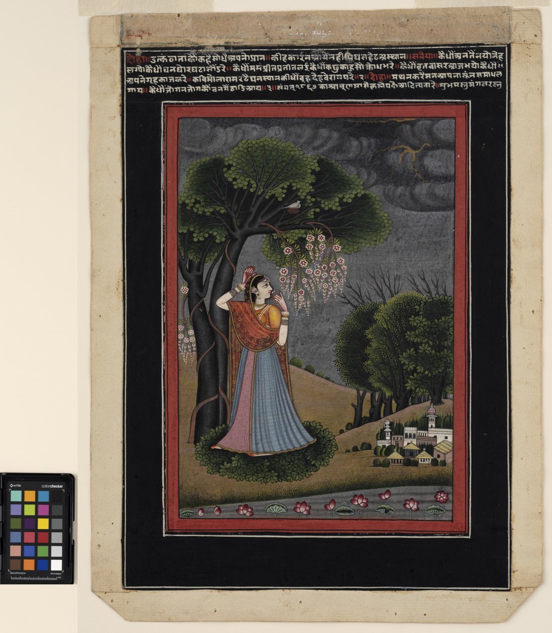 Sevgilisine hasret bir nayika, c.1790 (kağıt üzerinde opak suluboya ve altın) by Ram Mola