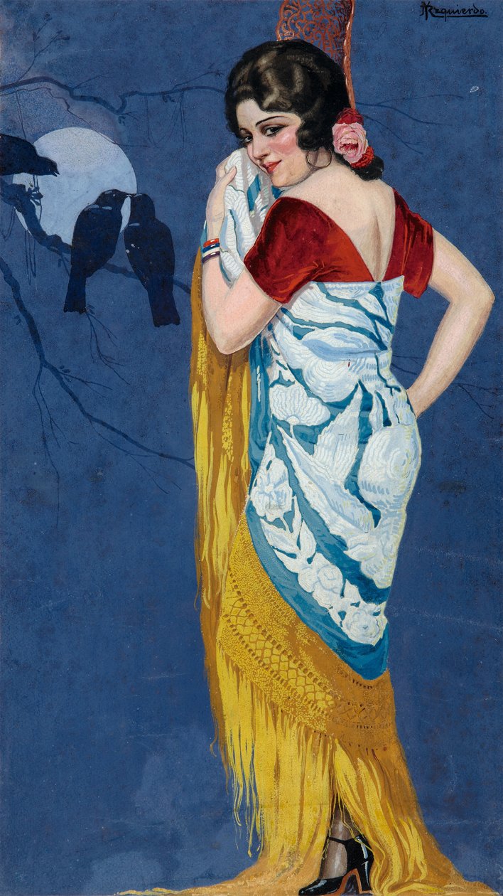 Ay Işığında Gülümseyen Genç Kadın, 1925 dolayları (kağıt üzerine guaj boya) by Ramón José Izquierdo y Garrido