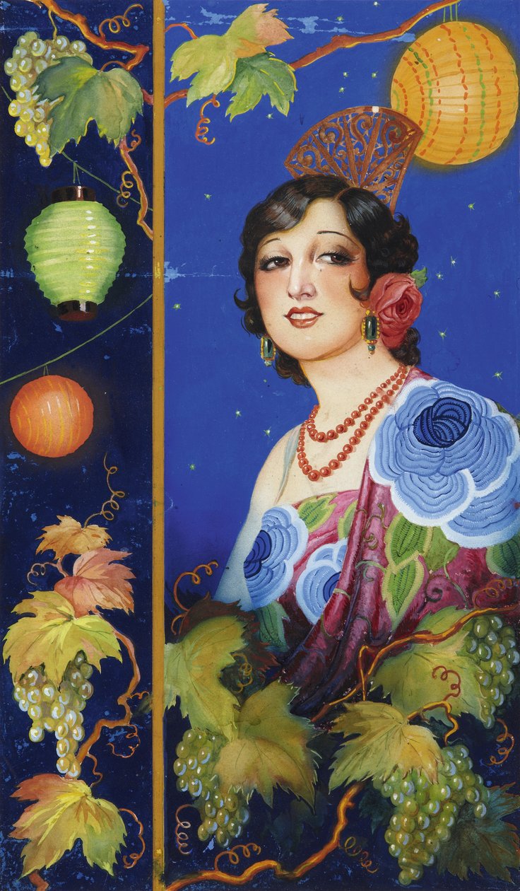 Şallı Genç Kadın, c.1925 (kağıt üzerine guaş) by Ramón José Izquierdo y Garrido