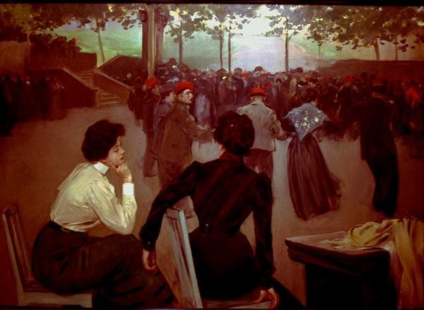 Olot'taki Saint Roque Çeşmesi'ndeki Sardanas, 1901-02 dolayları (tuval üzerine yağlı boya) by Ramon Casas i Carbo