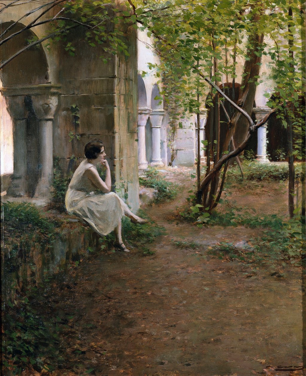 Bir Manastırda Meditasyon Yapan Genç Kadın by Ramon Casas i Carbo