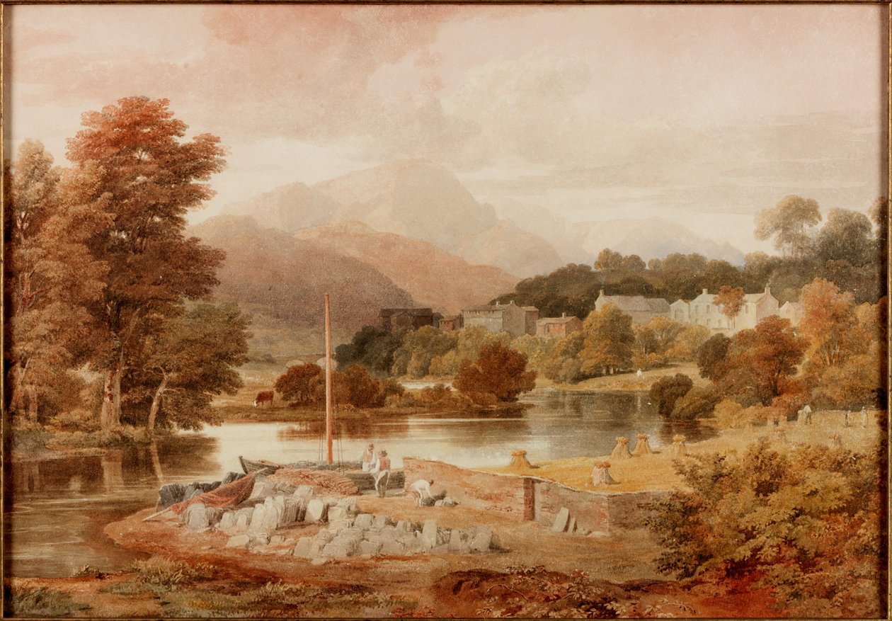 A Slate Wharf, Brathay (kağıt üzerine kalem ve sulu boya) by Ramsay Richard Reinagle